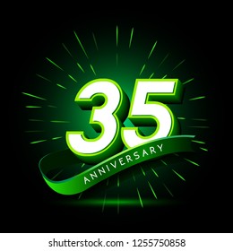 35th anniversary neon text vector design template. green number neon logo, light banner design element colorful design trend, night bright advertising neon text anniversary event party template