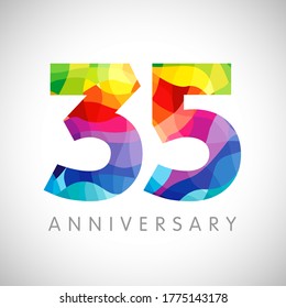 35th anniversary numbers. 35 years old logotype. Bright congrats. Isolated abstract graphic design template. Creative 3, 5 sign 3D digits. Up to 35%, -35% percent off discount. Congratulation concept.