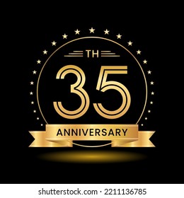 35º Aniversario, diseño de plantilla perfecto para la celebración del aniversario con color oro para folletos, folletos, carteles, web, invitación o tarjeta de saludo. Plantilla de vector