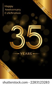 35th Anniversary template design with double line numbers. Golden anniversary template. Vector