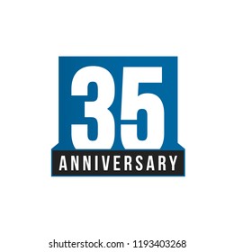 35th Anniversary vector icon. Birthday logo template. Greeting card design element. Simple business anniversary emblem. Blue strict style number. Isolated vector illustration on white background.