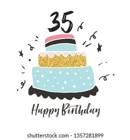 35th Birthday Hand Drawn Cake Birthday Card