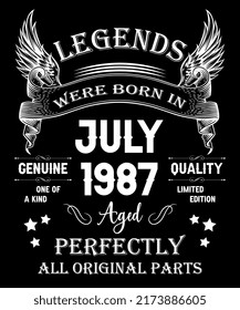 35th Birthday Vintage Legends Born In July 1987 35 Years Old