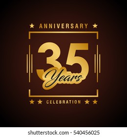 35th golden anniversary logo, laurel wreath isolated on black background, vector design