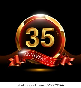 35th golden anniversary logo. with ring and ribbon.