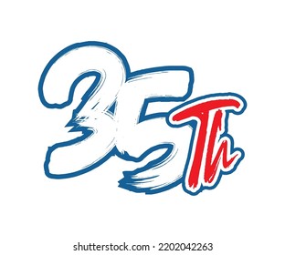 35th Ordinal Number counting vector art illustration with stunning font on red trim blue on white background