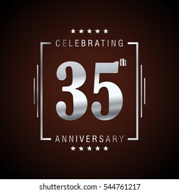 35th Silver anniversary logo, laurel wreath isolated on brown background, vector design