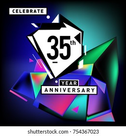 35th years anniversary card with colorful background. Thirty five years birthday logo on geometric colorful background.