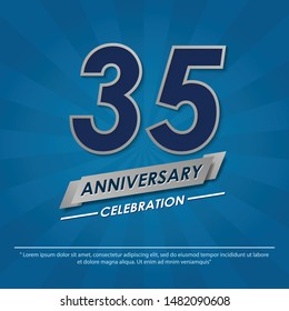 35th years anniversary celebration emblem. anniversary elegance silver logo isolated with ribbon on blue background, vector illustration template design for celebration greeting and invitation card