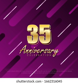 35th years anniversary celebration emblem. anniversary elegance golden logo on gradient geometric shapes background, vector illustration template design for web, flyers, greeting card &invitation card