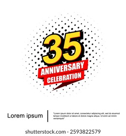 35th years anniversary celebration emblem. anniversary logo isolated with red ribbon on white background. vector illustration template design for web, flyers, poster, greeting card, invitation card 