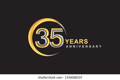 35th years anniversary golden and silver color with circle ring isolated on black background for anniversary celebration event