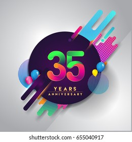 35th years Anniversary logo with colorful abstract background, vector design template elements for invitation card and poster your thirty-five birthday celebration.