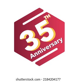 Logo del 35º aniversario, celebración del cumpleaños del diseño vectorial con degradado rosa geométrico aislado en fondo blanco.