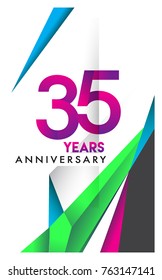 35th years anniversary logo, vector design birthday celebration with colorful geometric isolated on white background.