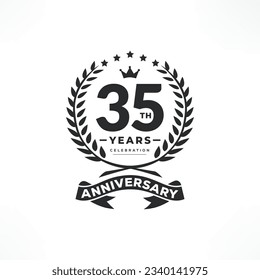 35-year anniversary logo emblem. 35th Anniversary Logo. 35th anniversary celebration logo design with decorative ribbon or banner.