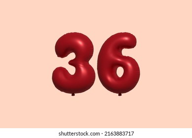 36 3d number balloon made of realistic metallic air balloon 3d rendering. 3D Red helium balloons for sale decoration Party Birthday, Celebrate anniversary, Wedding Holiday. Vector illustration