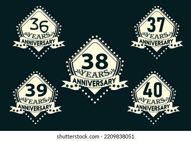 36 to 40 years anniversary logo and sticker design sets