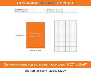 36 Adhesive Address Labels Dieline Template 48.183 x 33.267mm