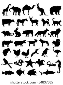 36 animal black silhouettes