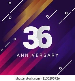 36 Anniversary celebration logotype with paper cut style font number isolated on colorful background