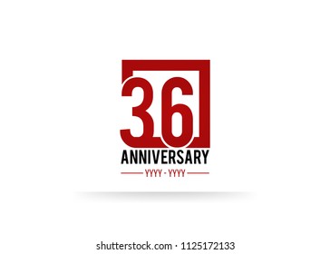 36 Anniversary logotype, simple red colored font number inside square isolated on white background