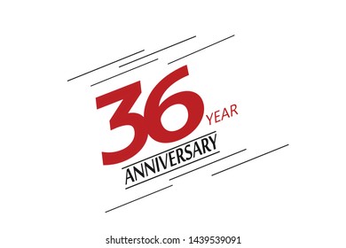 36 anniversary, minimalist logo, greeting card. Birthday invitation. 36 year sign. Red space vector illustration on white background - Vector