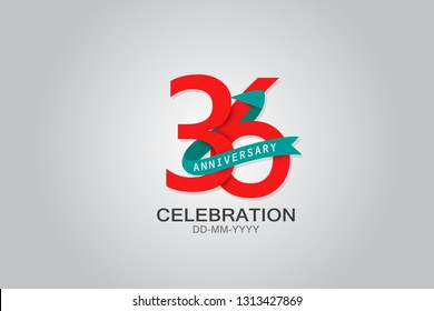 36 anniversary Red logo with Tosca ribbon. template design for web, game ,Creative poster, booklet, leaflet, flyer, magazine, invitation card - Vector