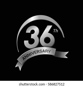 36 anniversary ring logo silver ribbon. vector celebration template