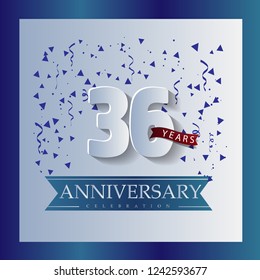 36 Anniversary template design white and blue color with a bright blue background