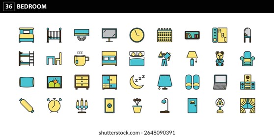 36 Bedroom Icons: Essential Visuals for Home Decor, Furniture, Interior Design, and Lifestyle Content