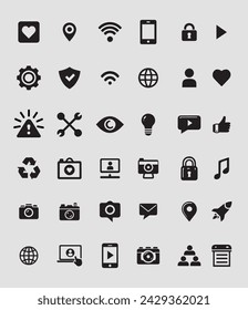 36 Black Icons Vector EPS