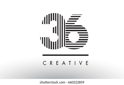 36 Black and White Number Logo Design with Vertical and Horizontal Lines.