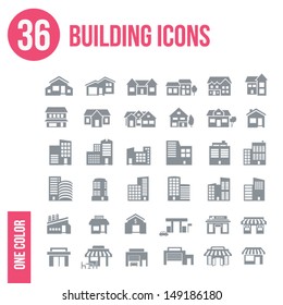 36 building icons set - one color