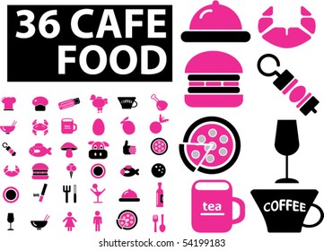 36 Cafés & Lebensmittelschilder. Vektorgrafik