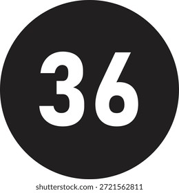 36 número de calendário ícone vetor preto círculo redondo com texto branco