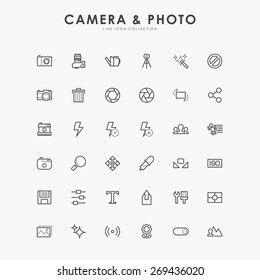 36 camera and photo minimal line icons