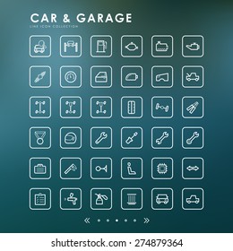 36 car and garage outline icons with blur background