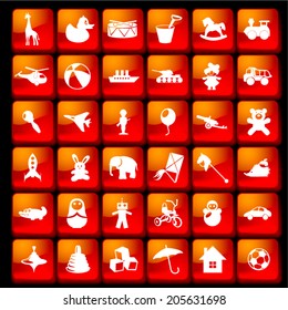 36 children toys simbol icon pack red button