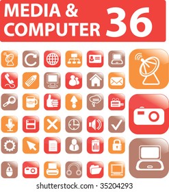 36 colorful media & computer buttons. vector