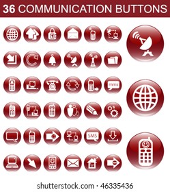 36 Communication Red Glossy Buttons Set
