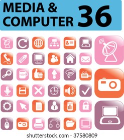 36 computer & media buttons. vector