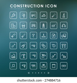 36 construction line icons with blur background