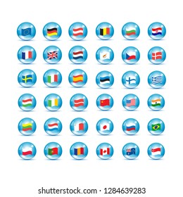 36 countires flags in bubbles. Vector icons