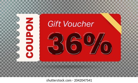 36% coupon promotion sale for website, internet ads, social media. Big sale and super sale coupon code 36 percent discount gift voucher coupon vector illustration summer offer ends weekend holiday