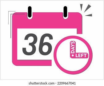 36 days left. Vector art in pink and black. Reminder, banner isolated on white background