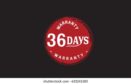 36 days warranty. stamp. red round grunge with black background
