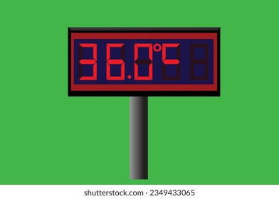 36 Grad Celsius auf digitalem Thermometer oder Temperaturanzeiger