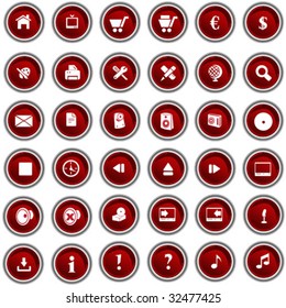 36 different red button icons