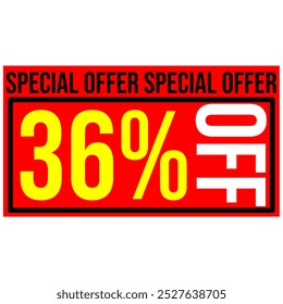36% discount tag, red and yellow rectangular shape, perfect for commerce, marketing promotions and retail sales